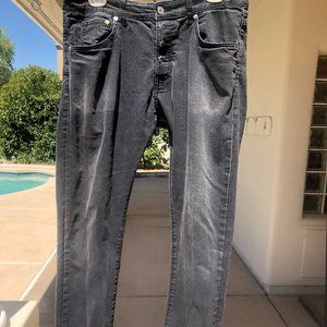 H&M SKINNY BLACK DENIM MEN'S JEANS - BUTTON FLY - PREOWNED - W 36/L 30